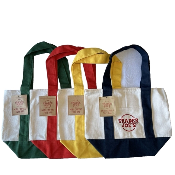 Trader Joe'S Handbags - Trader Joe’s Mini Canvas Tote Bags Set Of 4 (Blue, Green, Yellow, Red) NWT